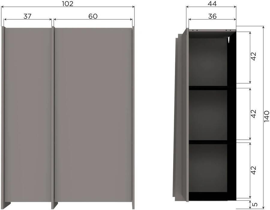 WOOOD Brock 2-Deurs Kast Essen Fineer Warmgrijs 140x102x44 - Foto 3