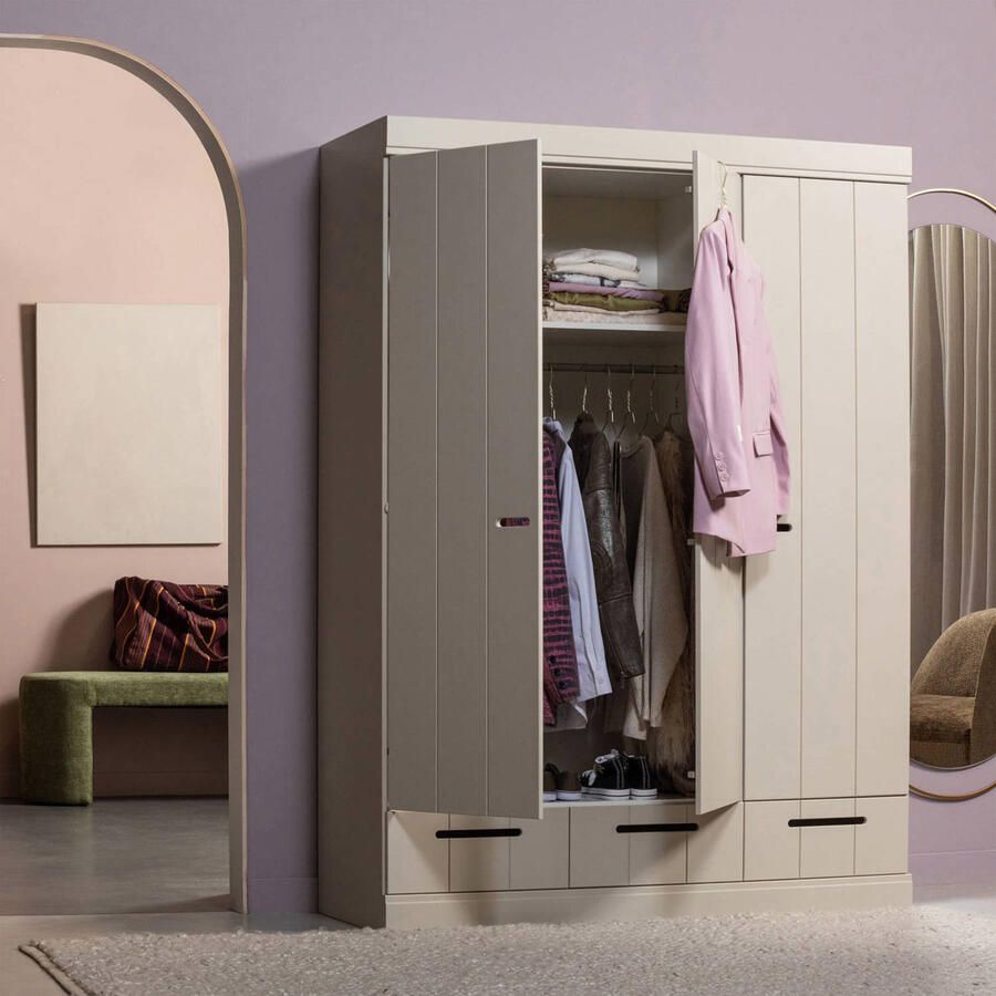 Woood Connect Kledingkast H 195 x B 140 x D 53 cm Lades Planken en Roede Dust