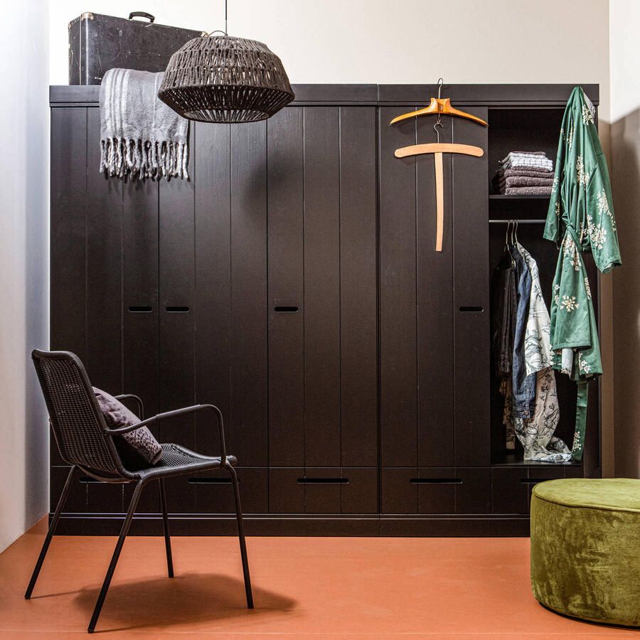 Woood Connect Kledingkast H 195 x B 140 x D 53 cm Lades Planken en Roede Zwart