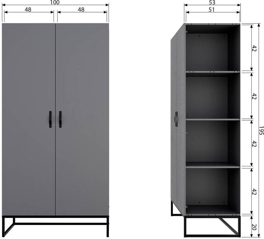 WOOOD Kledingkast MORRIS met kledingstang massief dennenhout h 195 cm x b 100 cm - Foto 2