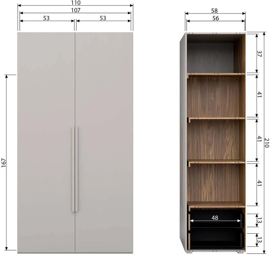 WOOOD Kledingkast Rens van notenhoutdecor veel opbergruimte hoogte 210 cm