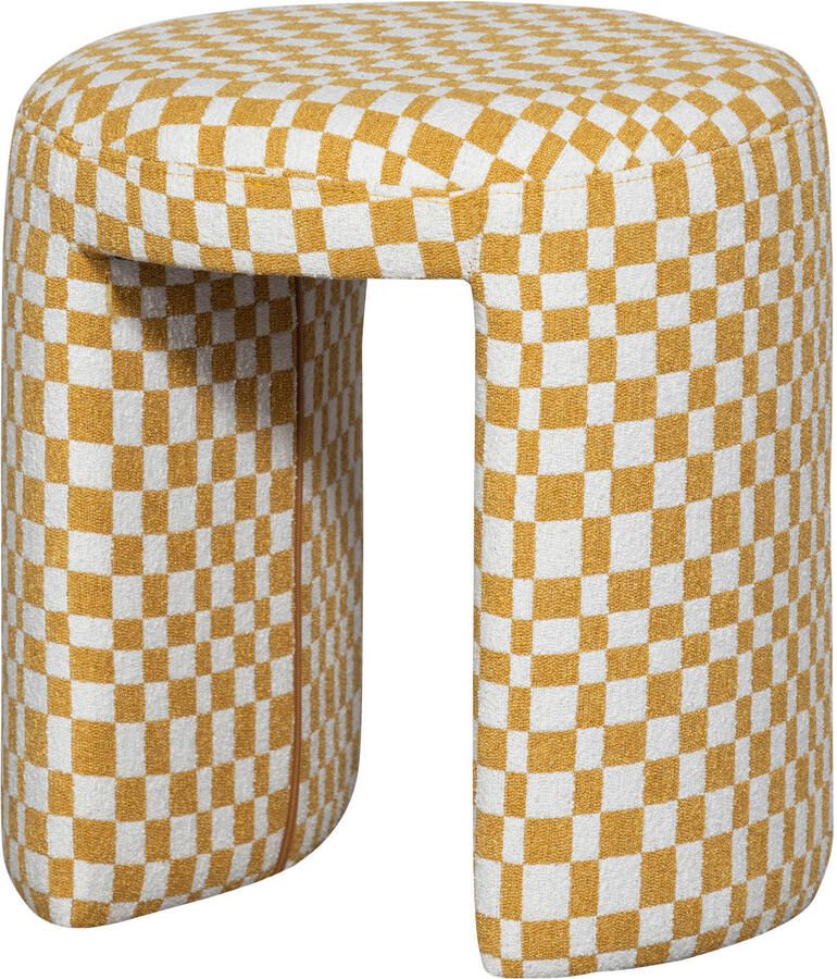 WOOOD Charlie Krukje Geweven Stof Ruitjes Geel 47x45x45 cm