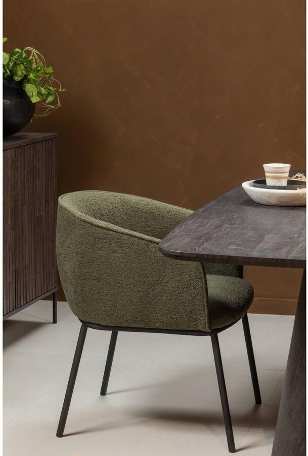 WOOOD Leon Eetkamerstoel Bouclé Stof Forest Green Groen 77x61x63 cm - Foto 4