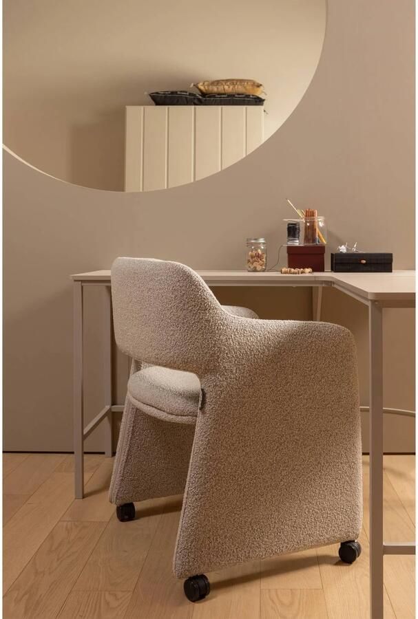 WOOOD Lyric Eetkamerstoel Met Wieltjes Melange Stof Greige Grey 79x59x58 cm - Foto 4
