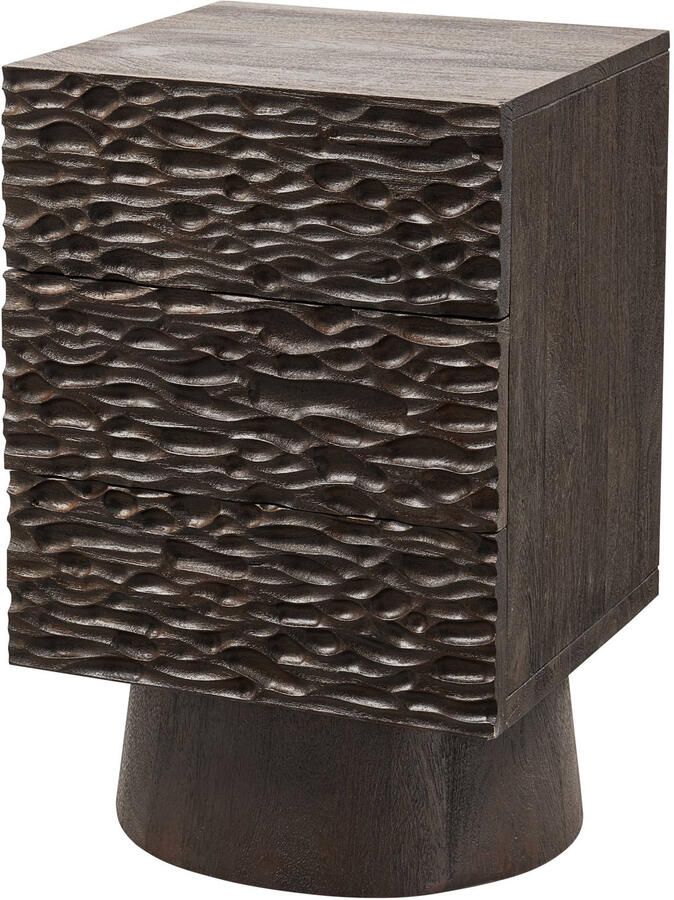 WOOOD Crumble Carved Nachtkastje Met Handige Lades Mangohout Donkerbruin 66x40x37 cm - Foto 3