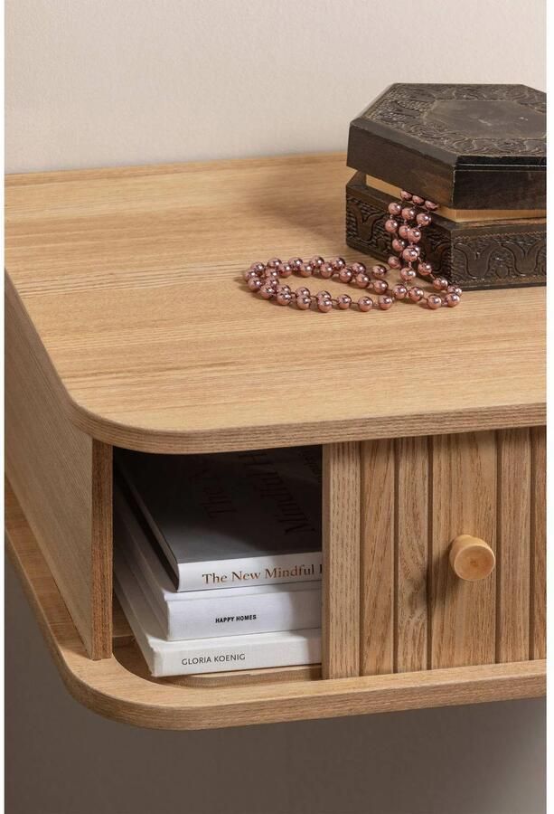 WOOOD Jena Nachtkastje Hangend Met Handige Opbergruimte Links Rechts Naturel Hout 15x40x30 cm - Foto 2