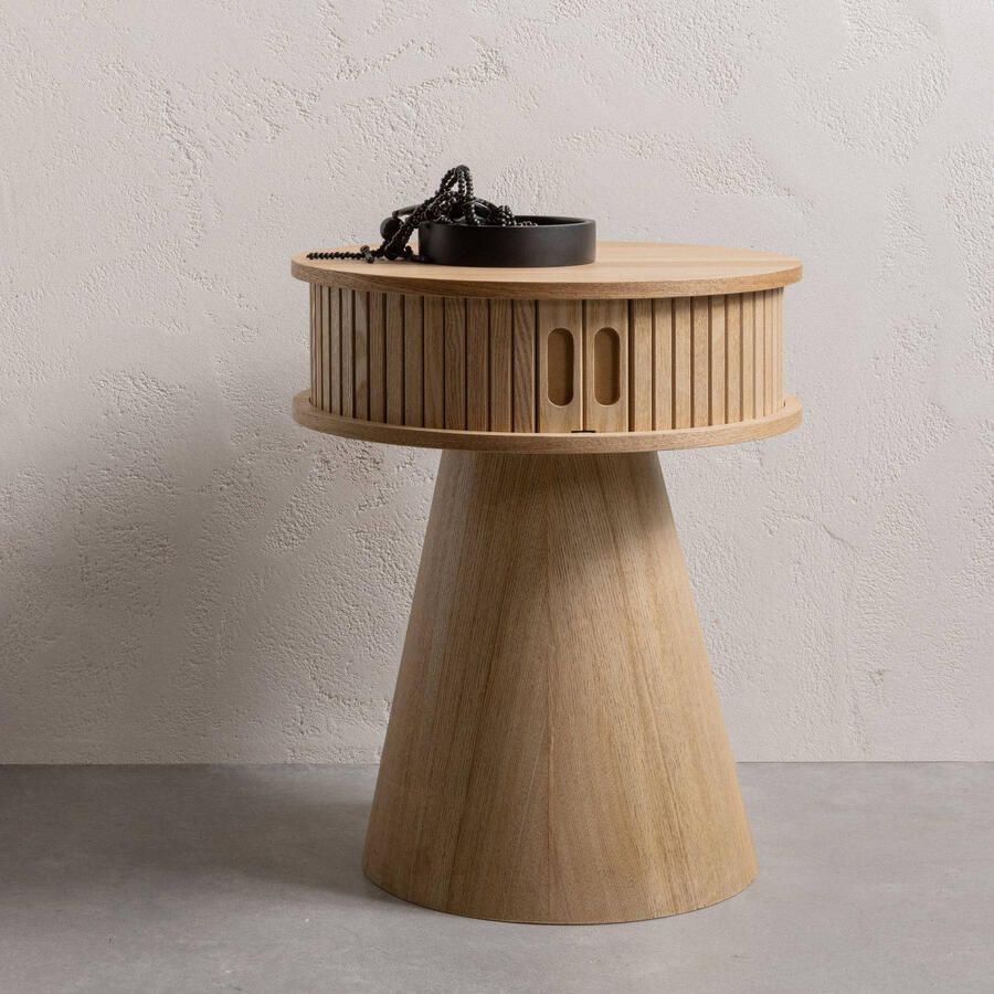 WOOOD Karri Nachtkastje Rond Met Handige Opbergruimte Hout Naturel 46x38x38 cm