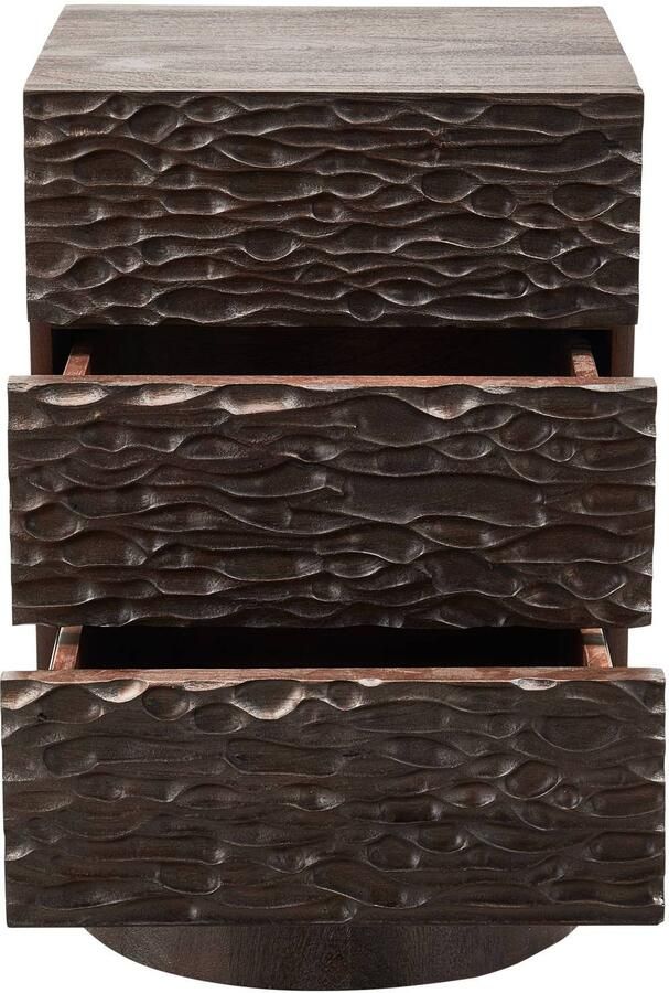 WOOOD Crumble Carved Nachtkastje Met Handige Lades Mangohout Donkerbruin 66x40x37 cm - Foto 3