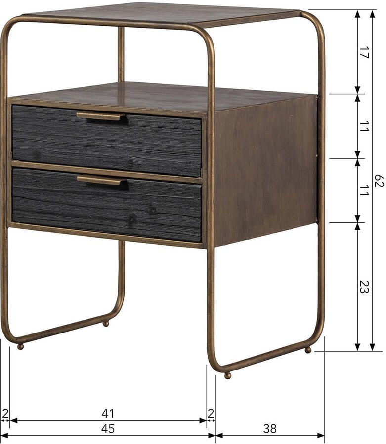 BePureHome Polite Nachtkastje Metaal hout Antique Brass 62x45x38 - Foto 3