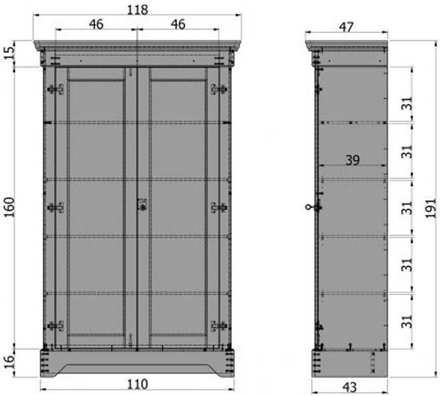 WOOOD Kledingkast Isabel met 4 vakken h 191 cm x b 118 cm - Foto 2