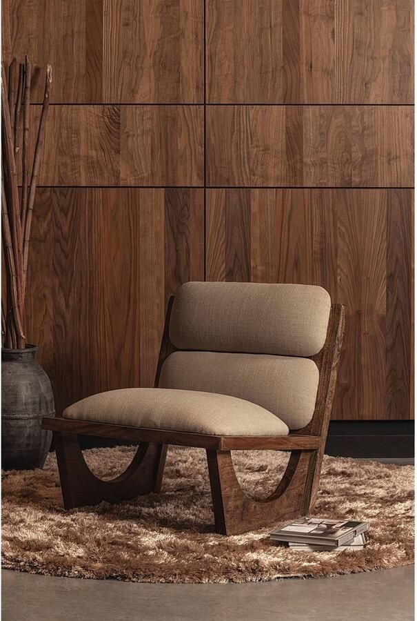 WOOOD Opulent Fauteuil Bouclé Stof Hout Naturel Bruin 75x70x80 cm - Foto 3