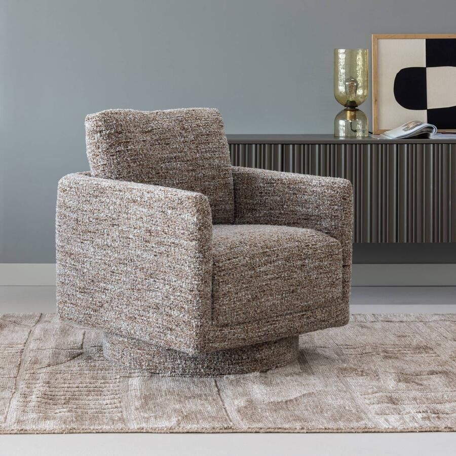 WOOOD Oska Draaifauteuil Melange Stof Bruin 64x78x79 cm - Foto 2