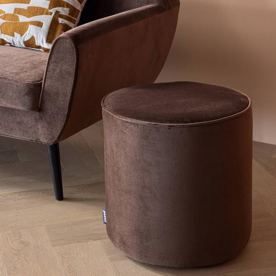 WOOOD Sara Poef Hoog 46xØ46 cm Velvet Donkerbruin - Foto 2