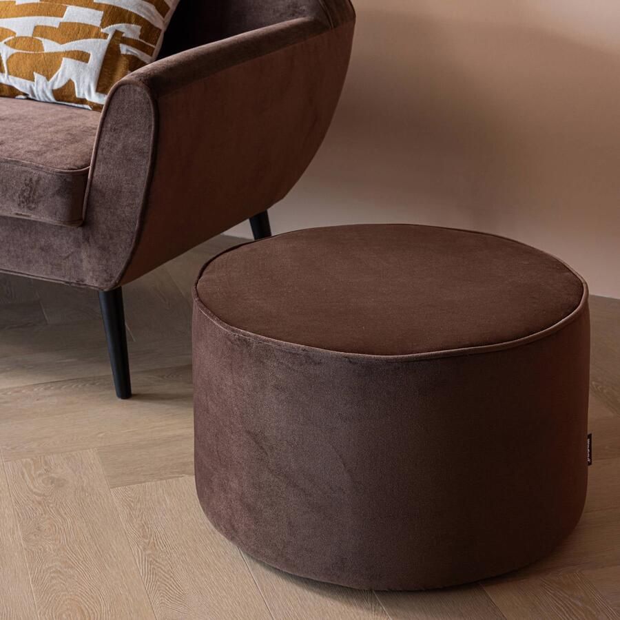 WOOOD Sara Poef Hoog 36xØ60 cm Velvet Donkerbruin