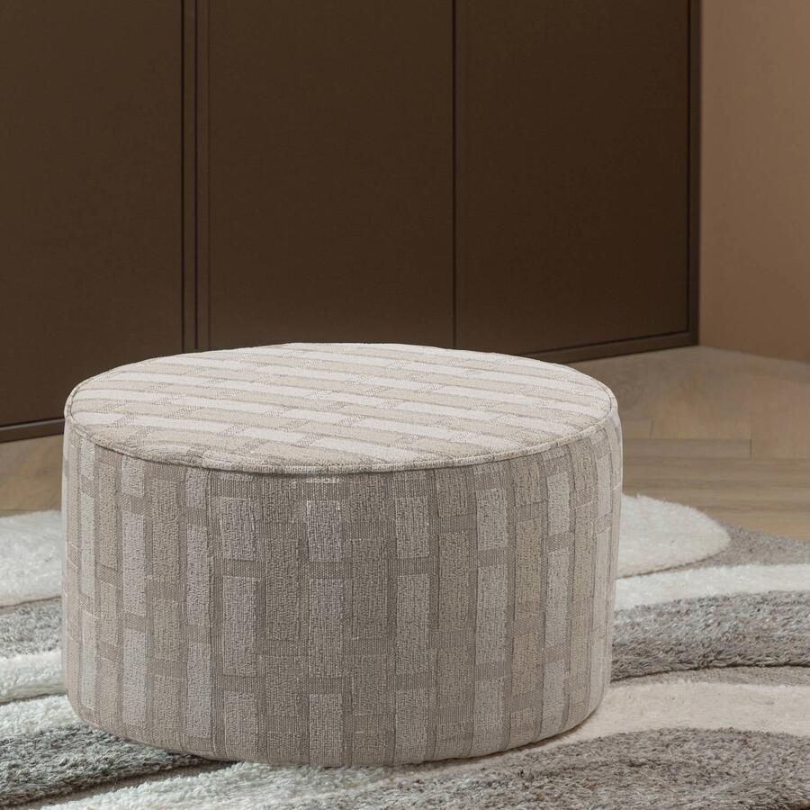 WOOOD Sarli Poef Laag Dessin Chenille Naturel Beige 36x60x60 cm - Foto 2