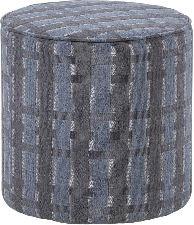 WOOOD Sarli Poef Hoog Dessin Chenille Grijs blauw 46x46x46