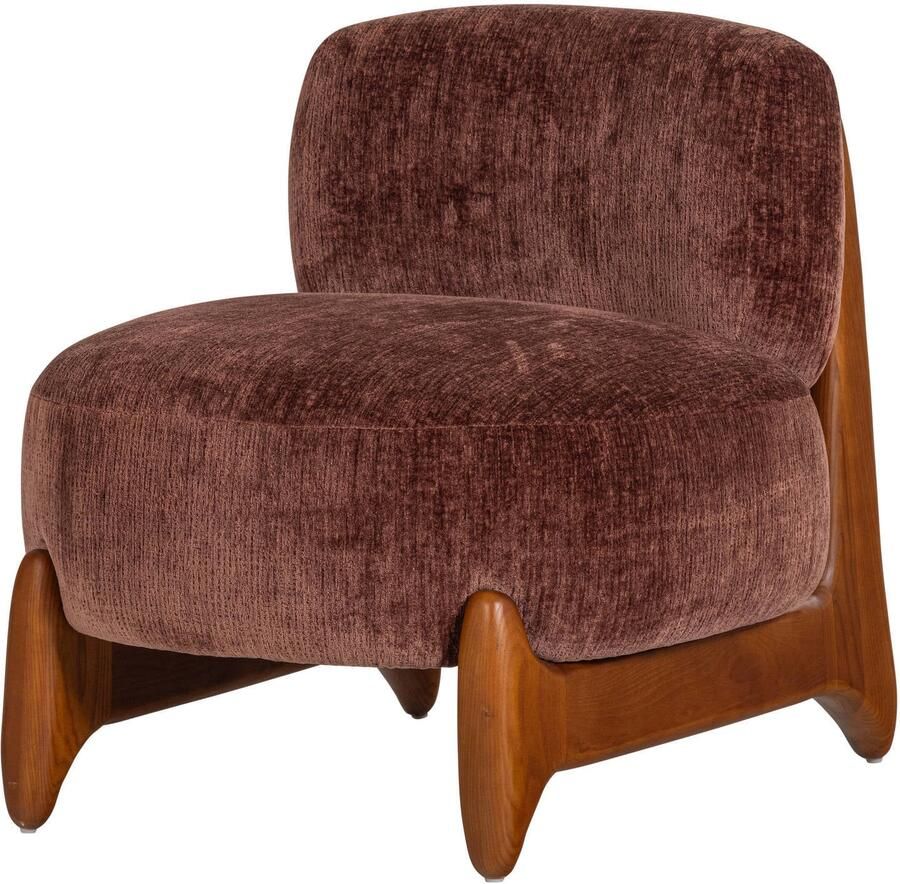 WOOOD Runi Fauteuil Hout Velvet Paars Bruin 69x64x72