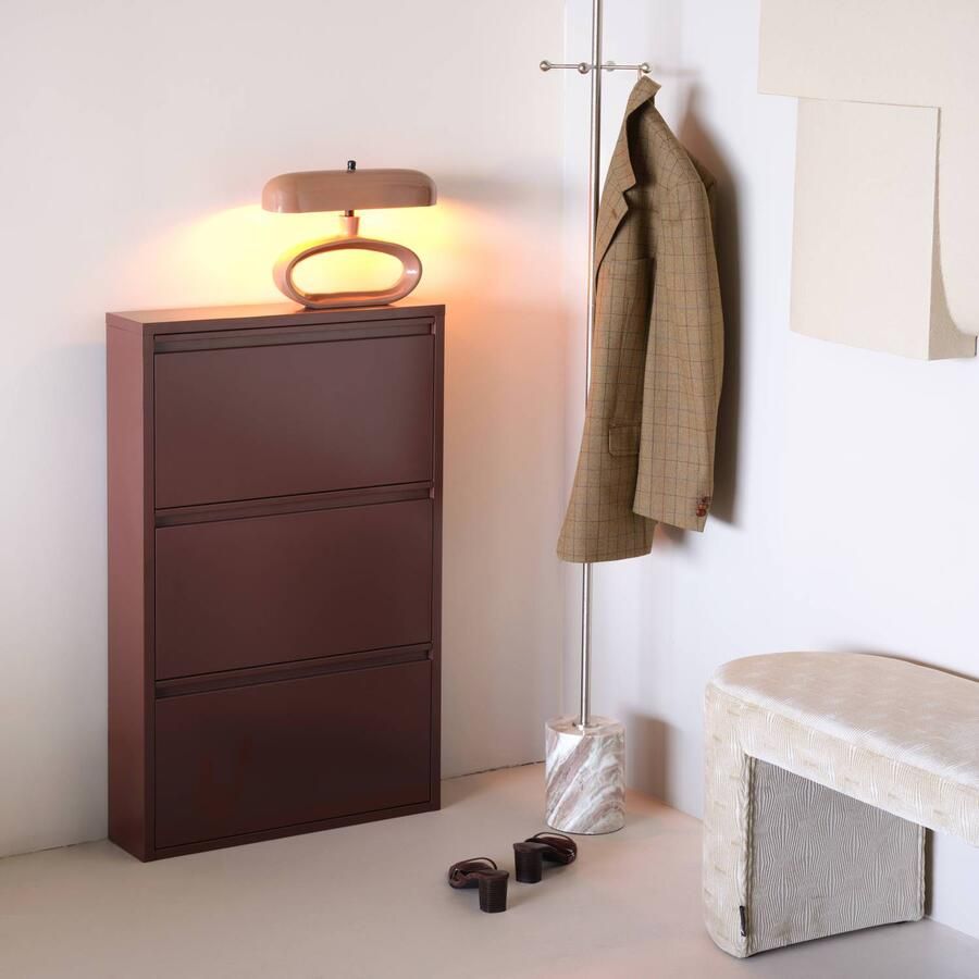 WOOOD Sabine 3-vaks Schoenenkast Metaal Bordeauxrood 103x66x16 - Foto 2