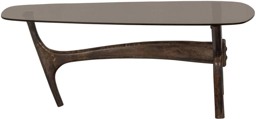 BePureHome Flash Salontafel Glas Tafelblad Met Mangohouten Poten Walnoot Bruin 42x110x60 cm - Foto 4