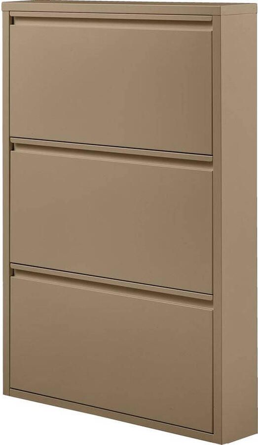 WOOOD Sabine 3-Vaks Schoenenkast Met Handige Klapdeuren Metaal Zand Beige 103x66x16 cm