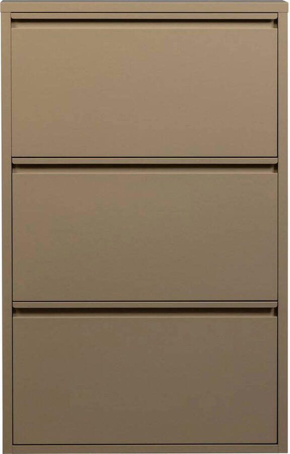 WOOOD Sabine 3-Vaks Schoenenkast Met Handige Klapdeuren Metaal Zand Beige 103x66x16 cm - Foto 3