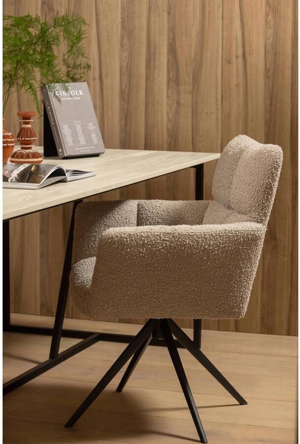 WOOOD Vinny Draaistoel met Armleuningen Bouclé Stof Zand Beige 89x70x61 cm - Foto 3