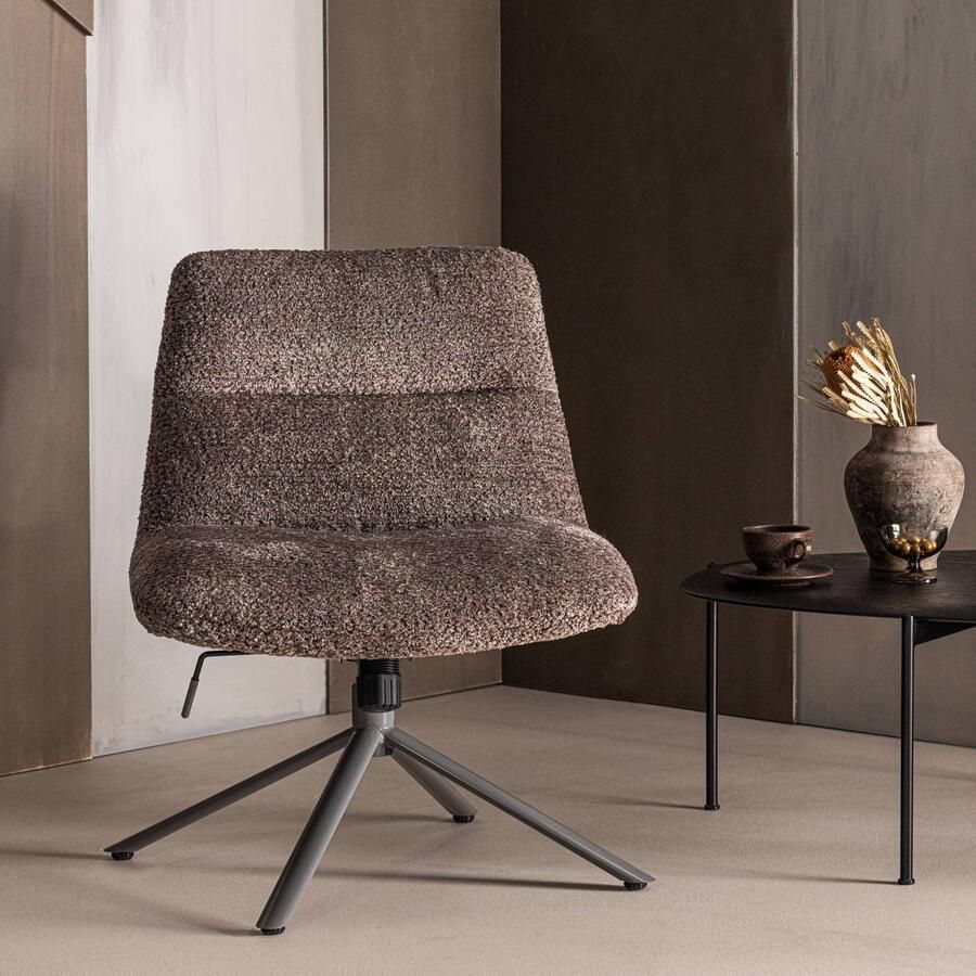 WOOOD Soren Draaifauteuil Verstelbaar Wollig Bruin 82x73x62 cm - Foto 2