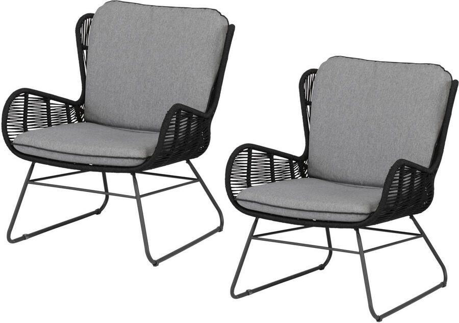 Exotan WOOOD Grace Loungestoelen Buiten Staal|Touw Antraciet Set van 2 - Foto 2