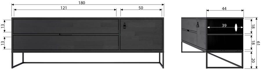WOOOD Tv-meubel Silas TV-board Commode 2 lades en 1 deur veel opbergruimte breedte 120 of 180 cm - Foto 12