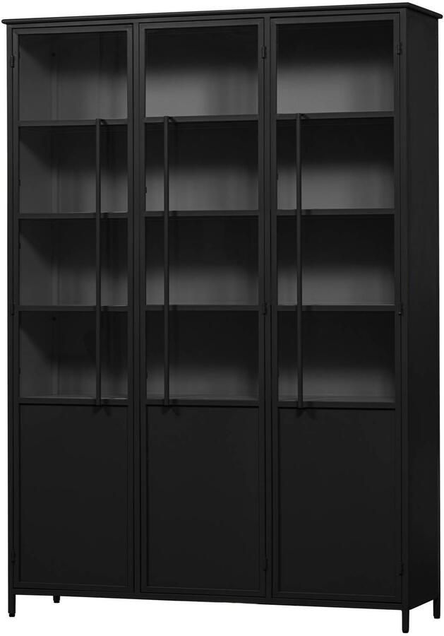 WOOOD 3-deurs vitrinekast XL Exhibit Metaal Zwart 200x140x44 cm - Foto 4