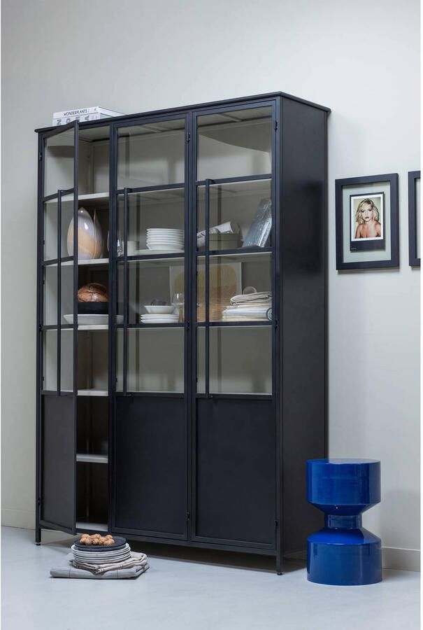 WOOOD 3-deurs vitrinekast XL Exhibit Metaal Zwart 200x140x44 cm - Foto 3