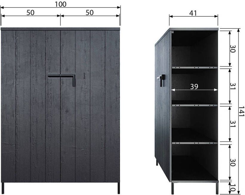 WOOOD Highboard Bruut midischrank hoge kast van massief dennenhout h 141 cm x b 100 cm - Foto 5