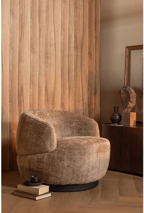 WOOOD Woolly Draaifauteuil Chenille Stof Zand Beige 71x84x88 cm - Foto 3