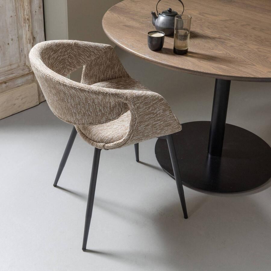 WOOOD Yossi Eetkamerstoelen Met Metalen Zwarte Poot Zand Set van 2