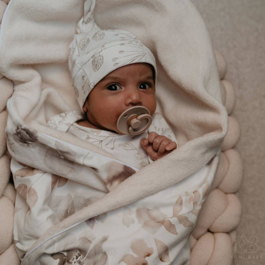 Yumi Baby ledikantdeken Magnolia 100x140 cm off white lichtbruin lichtgrijs