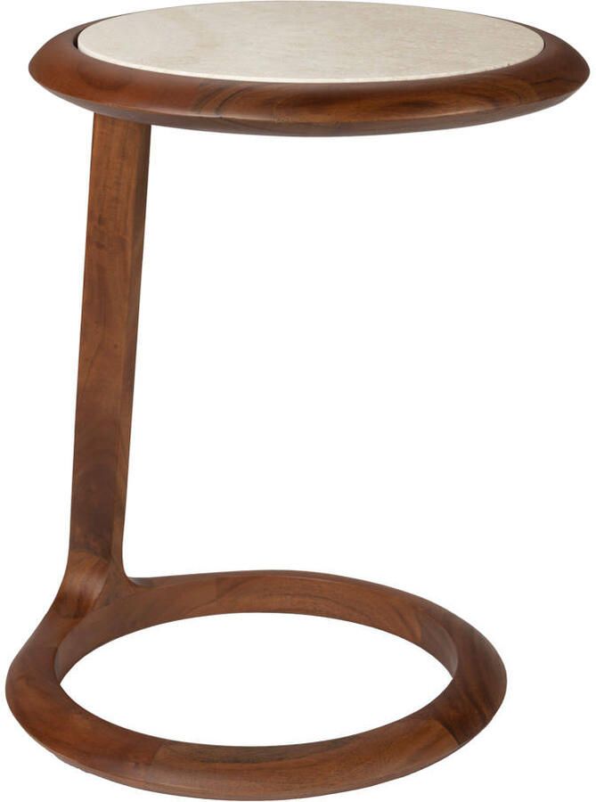 Zuiver Bijzettafel Doppio Travertin en acaciahout 45 x 41cm Bruin - Foto 3