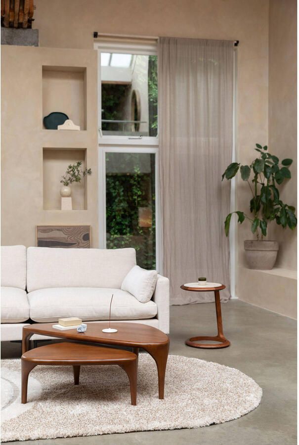 Zuiver Bijzettafel Doppio Travertin en acaciahout 45 x 41cm Bruin - Foto 2