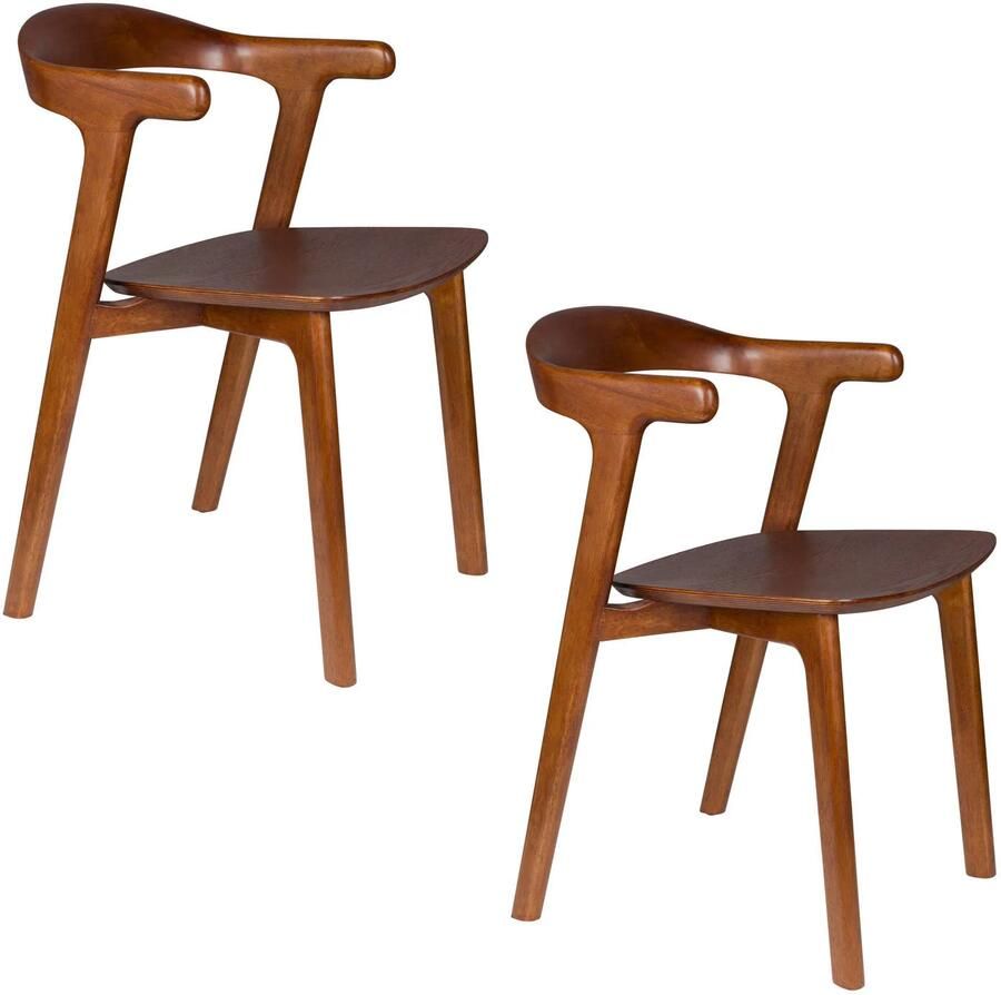 Zuiver Northwood Eetkamerstoelen Armleuning Hout Walnoot kleur Set van 2