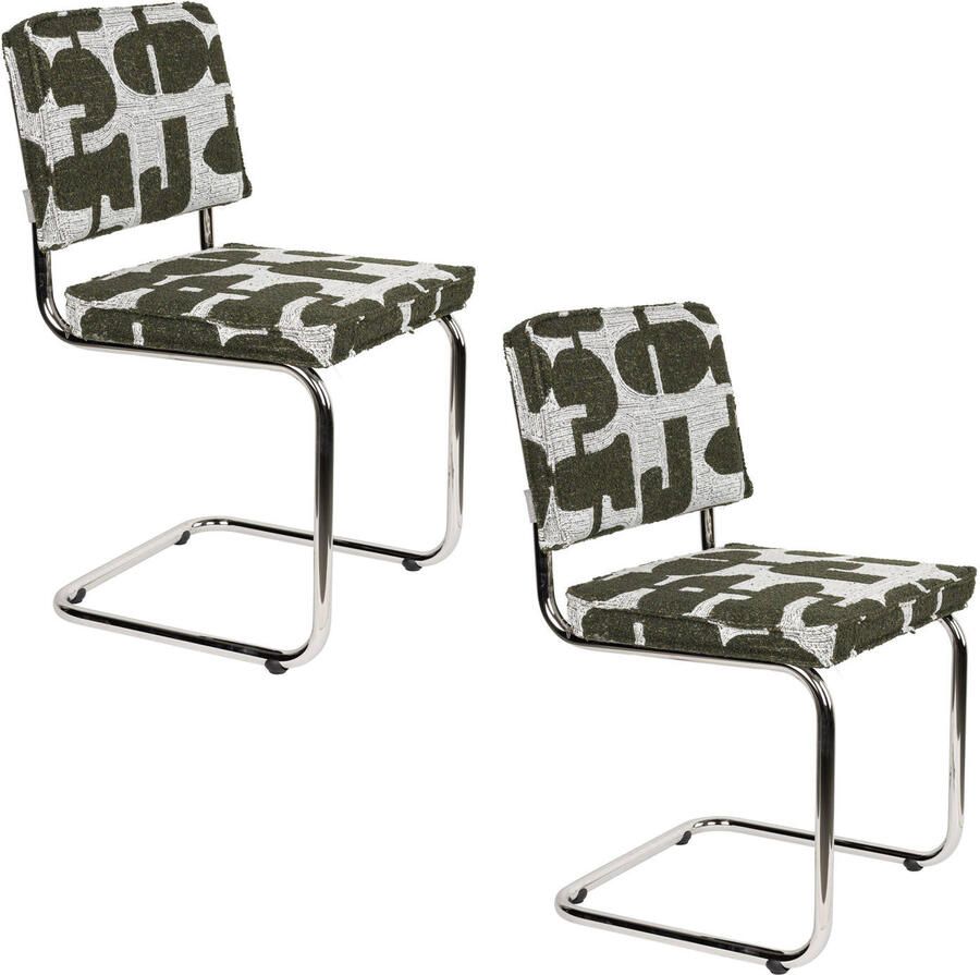 Zuiver Ridge Deco Symbols Eetkamerstoelen Groen Set van 2
