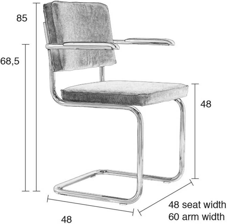 Zuiver Ridge Rib Eetkamerstoelen Met Armleuning Blauw Set van 2 - Foto 5