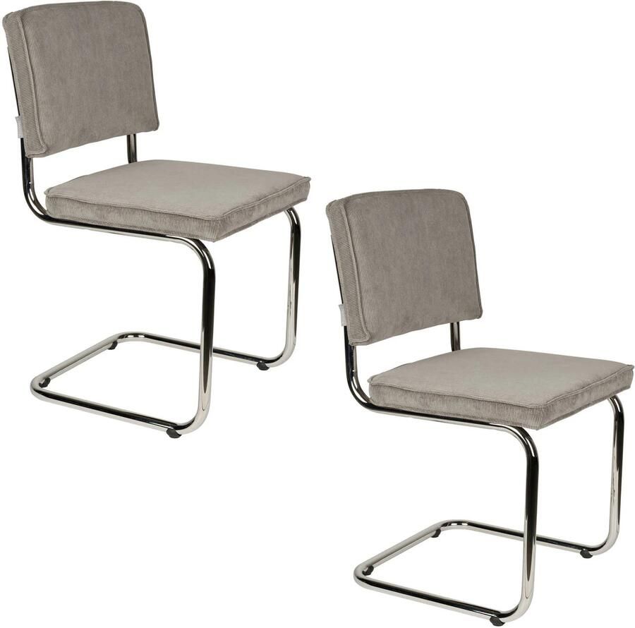 Zuiver Ridge Rib Chrome Eetkamerstoel Cool Grijs Set van 2