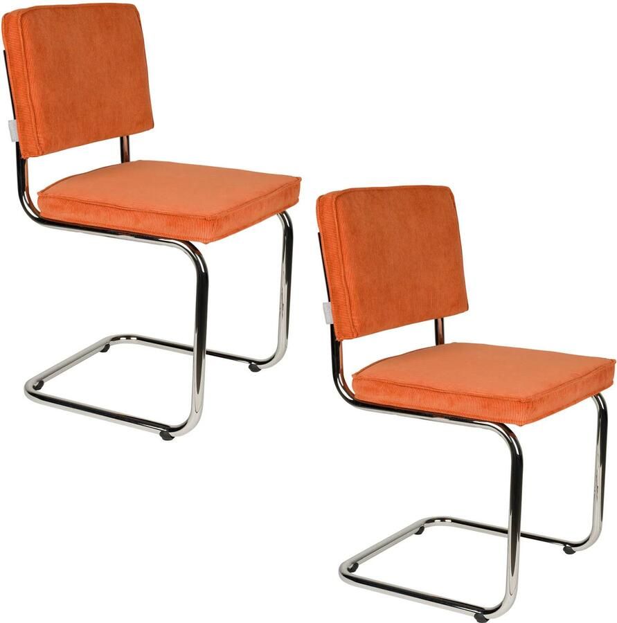 Zuiver Ridge Rib Chrome Eetkamerstoel Oranje Set van 2