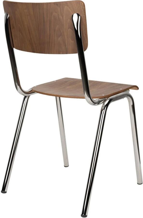 Zuiver Back to School Eetkamerstoelen Walnoot Chroom Set van 4 - Foto 2