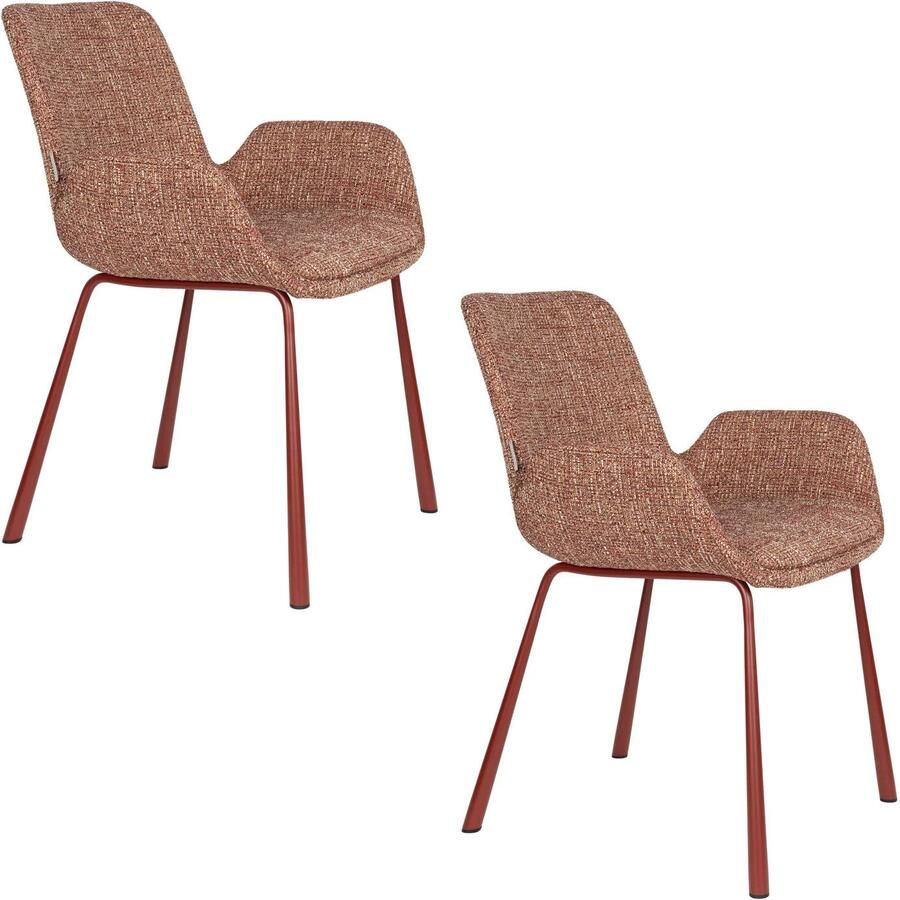 Zuiver eetkamerstoelen Brit met armleuningen rood (set van 2)