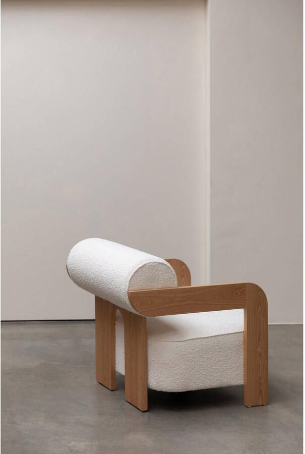 Zuiver Fauteuil Oolong Bouclé en eikenhout Beige - Foto 2