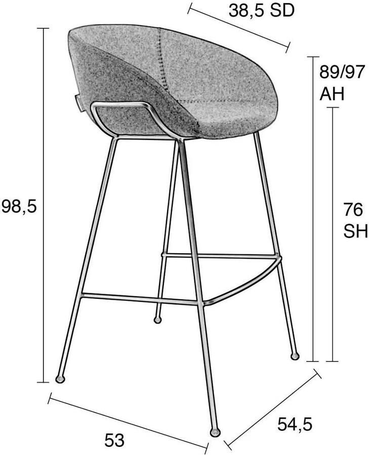 Zuiver Feston Barkrukken rugleuning 76 cm Bruin Set van 2
