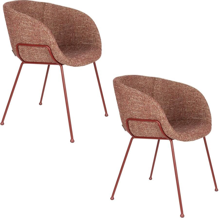 Zuiver Feston Eetkamerstoelen Met Armleuningen Terra Rood Set van 2