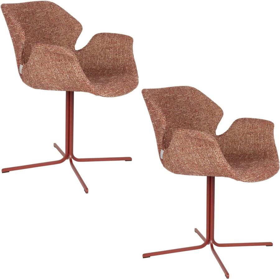 Zuiver Nikki Eetkamerstoelen Met Armleuningen Terra Rood Set van 2