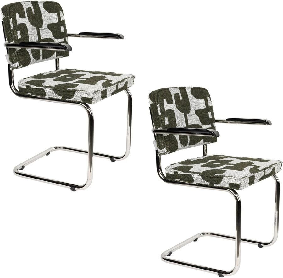 Zuiver Ridge Deco Symbols Eetkamerstoelen Armleuning Groen Set van 2