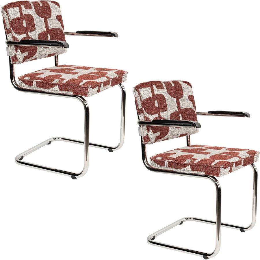 Zuiver Ridge Deco Symbols Eetkamerstoelen Armleuning Rood Set van 2
